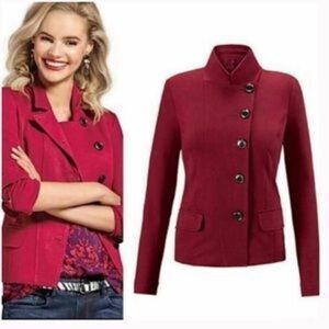 CAbi #3175 Outing Red Ponte Knit Blazer Jacket Size Woman's 4